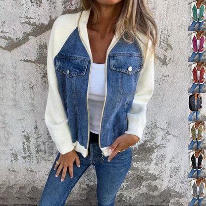 Aurélora - Gilet per donne in denim e jersey, con zip e cappuccio