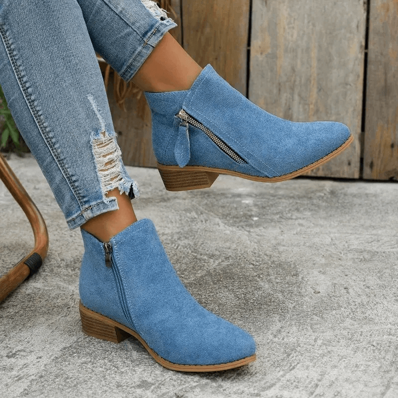 Zélyna - Eleganti Stivaletti Bassi in Camoscio per Donna, Primavera, con Cerniera e Tacco Basso, Monocromo