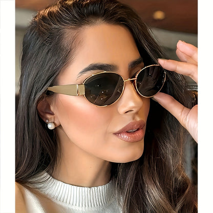 Occhiali da sole retro ovali con montatura in metallo e protezione UV400 per donne – Eleganti occhiali slim