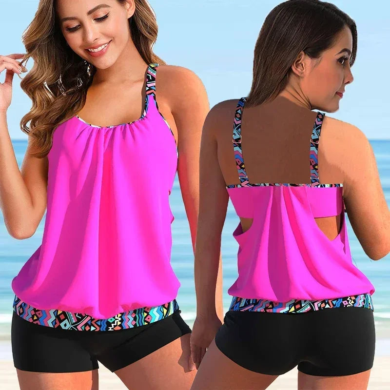 Tankini flattering con pantaloni – Comodo set da bagno per donne per spiaggia e vacanze