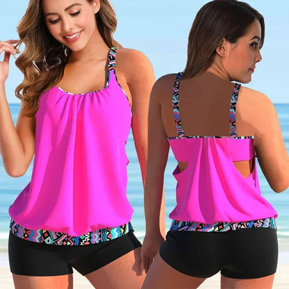 Tankini flattering con pantaloni – Comodo set da bagno per donne per spiaggia e vacanze