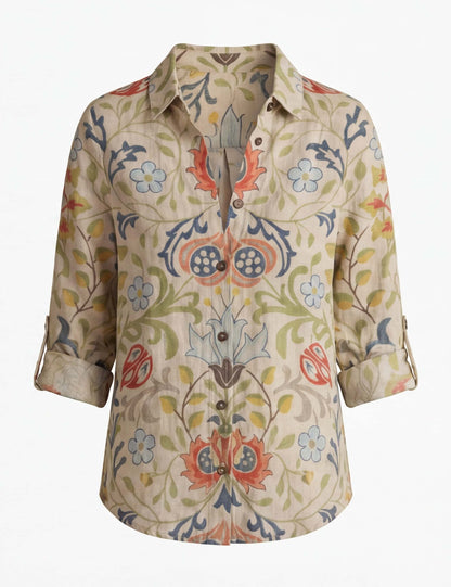 Blusa leggera da donna con stampa floreale – Camicia ariosa con bottoni e taglio elegante