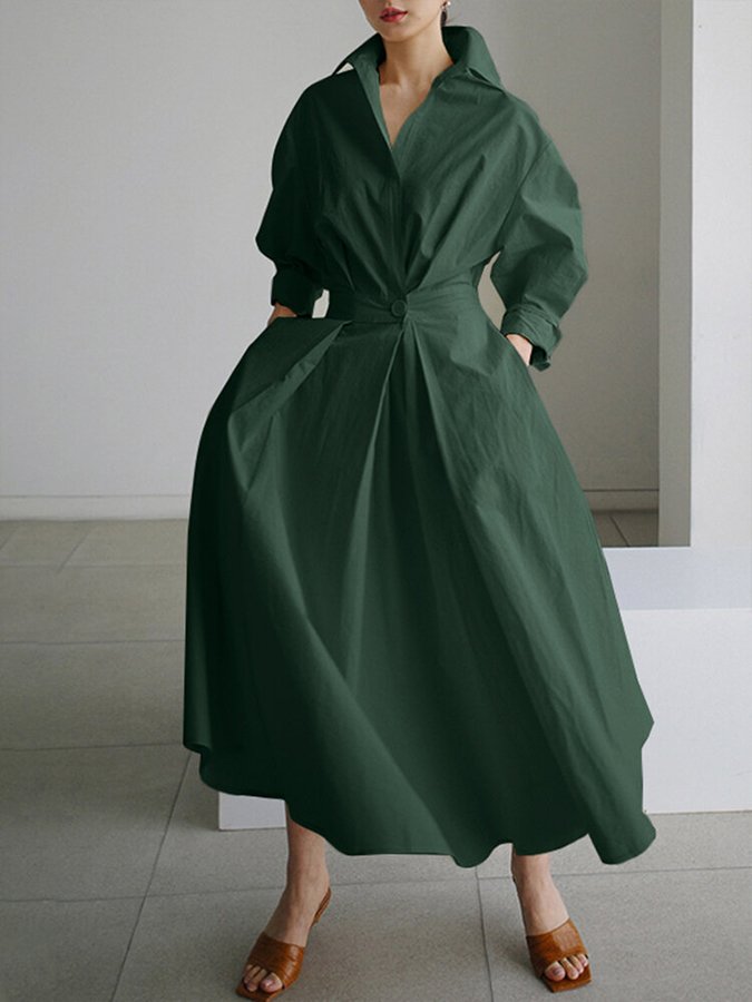 Elegante vestito midi a camicia per donne con vita sagomata e taglio fluido