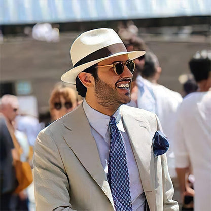 Cappello di paglia Fedora classico per uomo – Elegante cappello estivo con protezione UV e astuccio da viaggio
