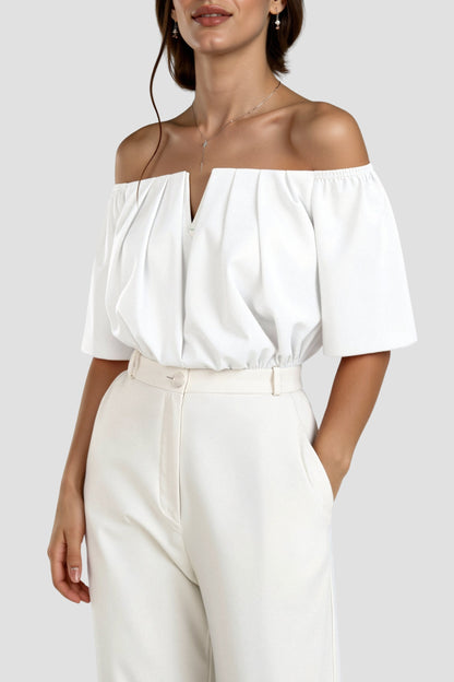 Elegante Blusa Off-Shoulder per Donne con scollatura a V – Top Estivo Leggero