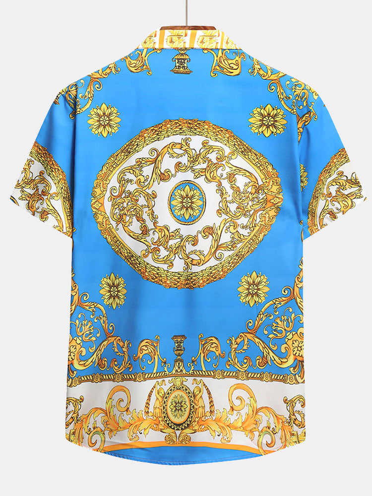 Set estivo elegante con stampa barocca – Camicia a maniche corte e pantaloni corti per uomini
