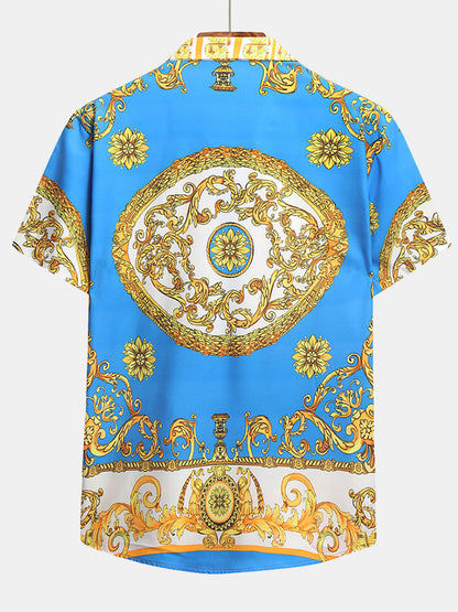 Set estivo elegante con stampa barocca – Camicia a maniche corte e pantaloni corti per uomini