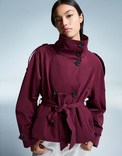 Elvire - Trench corto primaverile alla moda per donne, con bottoni e cintura in vita