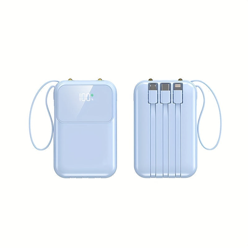 Powerbank compatta da 10000mAh con 4 cavi integrati – Caricabatterie veloce con display digitale