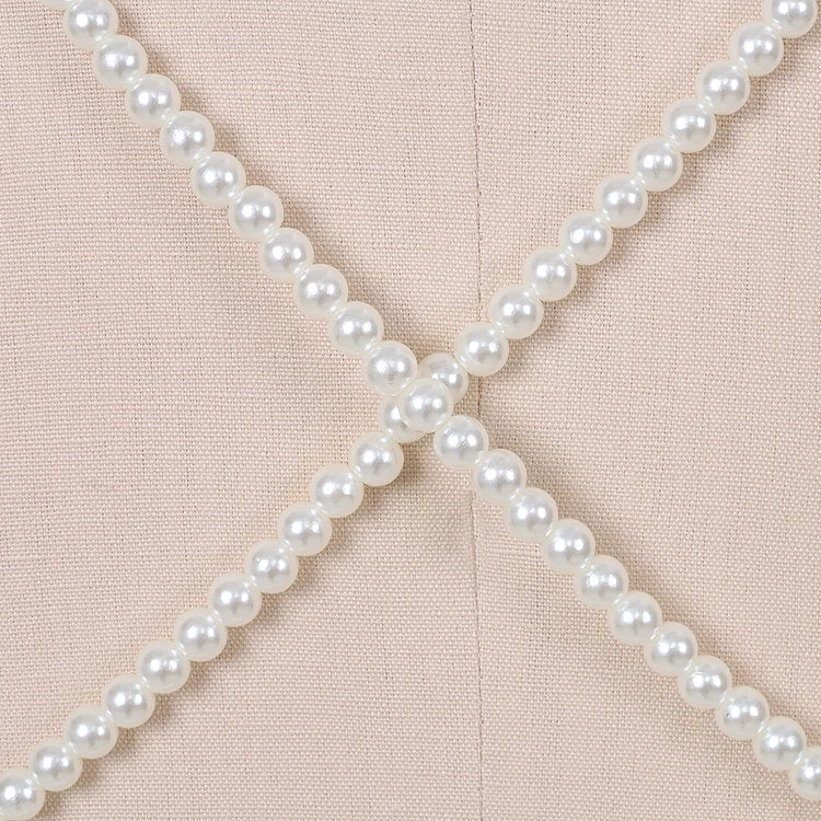 Marivelle - Elegante Abito in Satin Bianco con Schiena Scoperta, Dettagli in Perle, Profondo Scollatura a V e Spacco Laterale