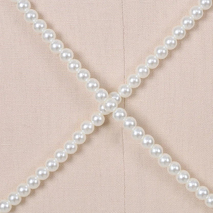 Marivelle - Elegante Abito in Satin Bianco con Schiena Scoperta, Dettagli in Perle, Profondo Scollatura a V e Spacco Laterale