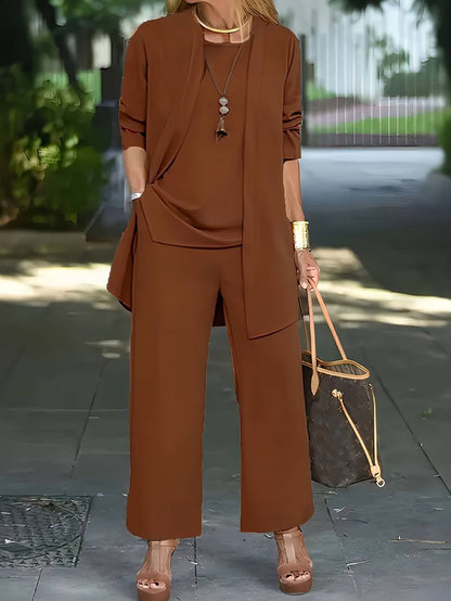 Mathilde - Set di tre pezzi casual per donne: Top, Gilet e Pantaloni