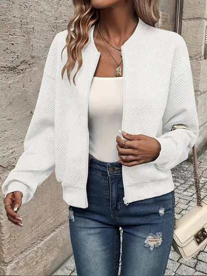 Leggera giacca bomber da donna con motivo strutturato e zip – Giacca di transizione alla moda