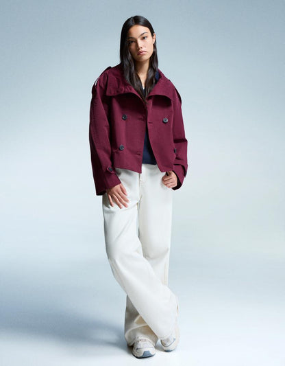 Elvire - Trench corto primaverile alla moda per donne, con bottoni e cintura in vita