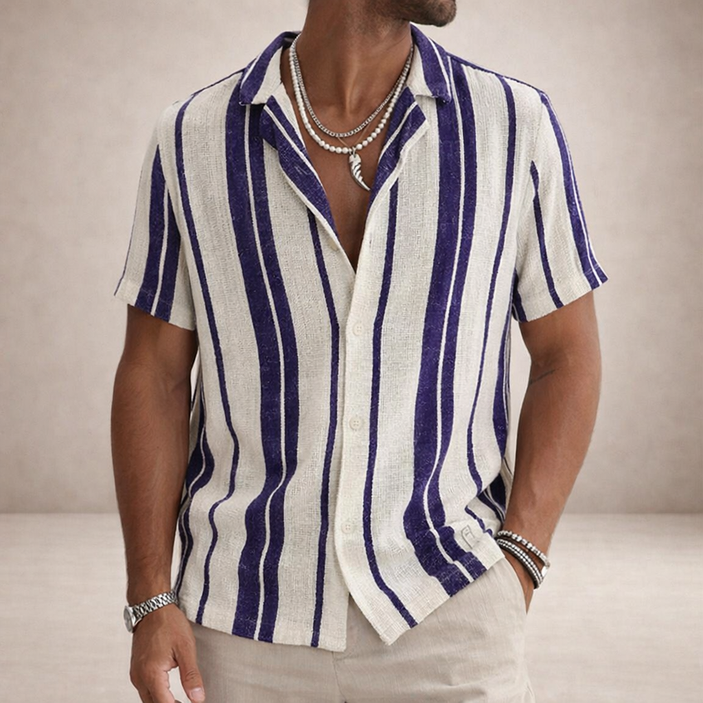 Camicia a maniche corte a righe per uomo – Camicia estiva leggera con vestibilità comoda