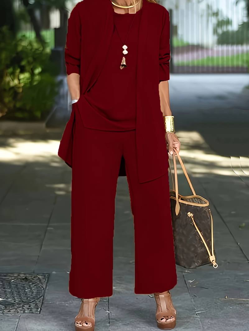 Mathilde - Set di tre pezzi casual per donne: Top, Gilet e Pantaloni