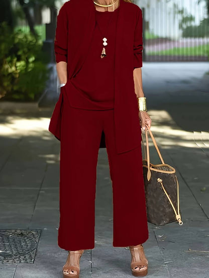 Mathilde - Set di tre pezzi casual per donne: Top, Gilet e Pantaloni