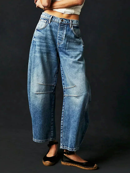 Jeans Stampati Trendy per Donne – Pantaloni Baggy in Denim con Vita Alta