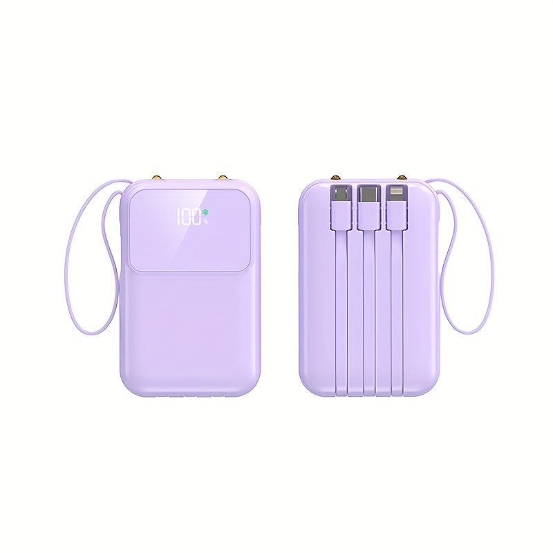 Powerbank compatta da 10000mAh con 4 cavi integrati – Caricabatterie veloce con display digitale