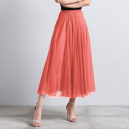 Gonna Midi Elegante in Tulle per Donna – Gonna Plissettata a Vita Alta per Look Stilosi