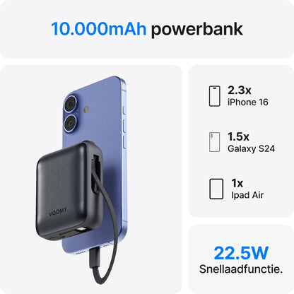 Ampéra - Voomy Charge P610 – Powerbank 10 000 mAh – Cavi integrati – Ricarica rapida 22,5 W