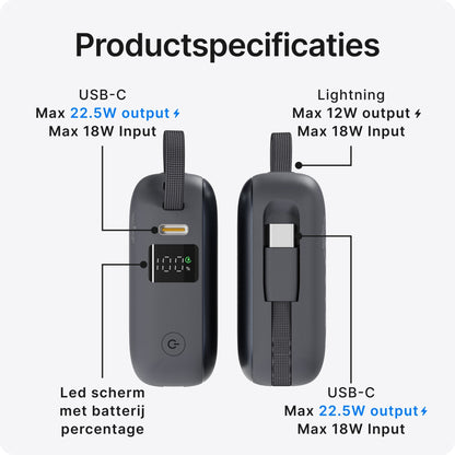 Ampéra - Voomy Charge P610 – Powerbank 10 000 mAh – Cavi integrati – Ricarica rapida 22,5 W