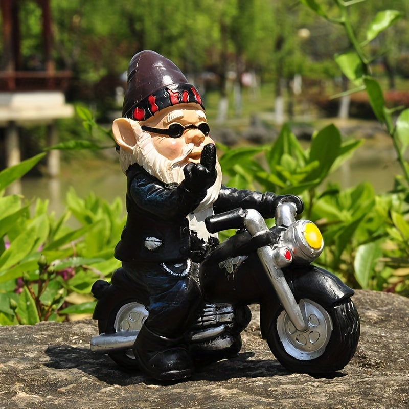 Figura di Giardino Gnomi Biker Divertente – Decorazione Moto Cool per Giardino e Terrazza