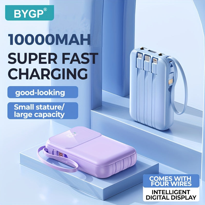 Powerbank compatta da 10000mAh con 4 cavi integrati – Caricabatterie veloce con display digitale