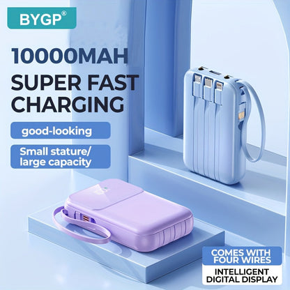 Powerbank compatta da 10000mAh con 4 cavi integrati – Caricabatterie veloce con display digitale