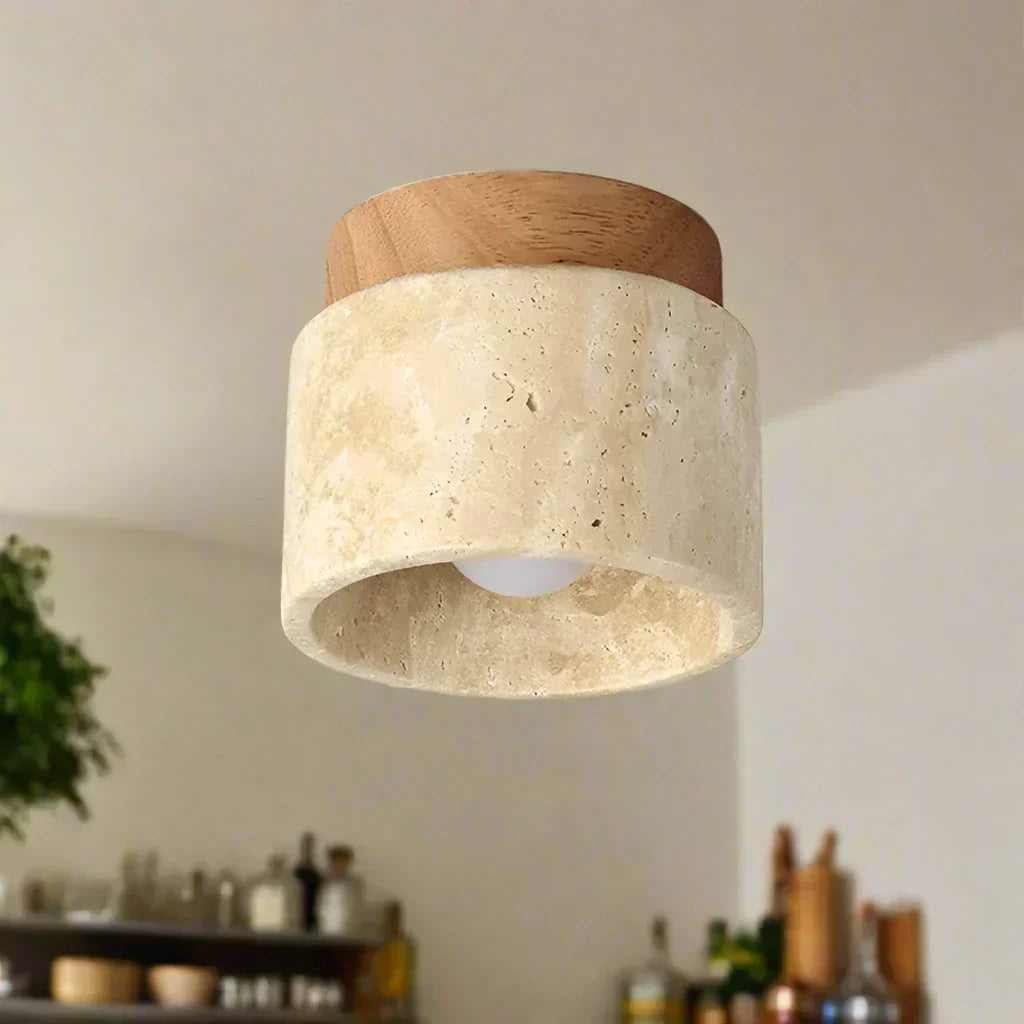ZenithPierre - Lampada da soffitto giapponese in travertino