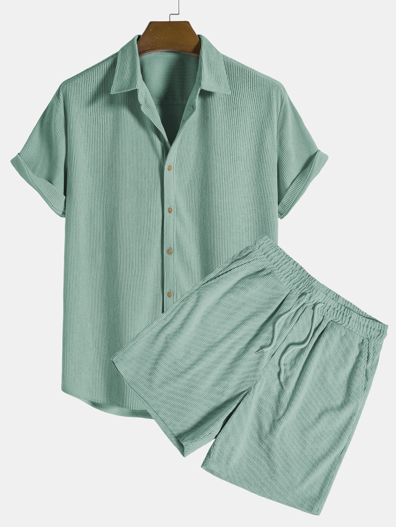 Set estivo casual con camicia a maniche corte e pantaloni corti per uomini – Traspirante e alla moda
