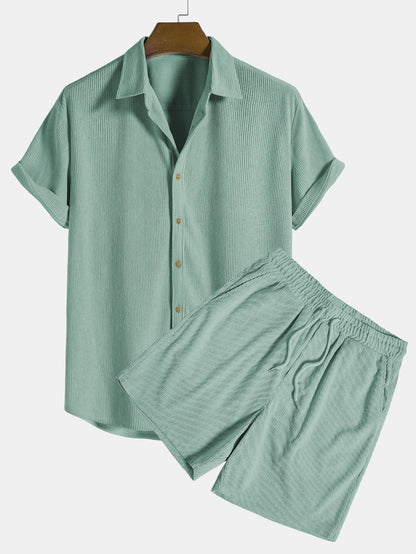 Set estivo casual con camicia a maniche corte e pantaloni corti per uomini – Traspirante e alla moda