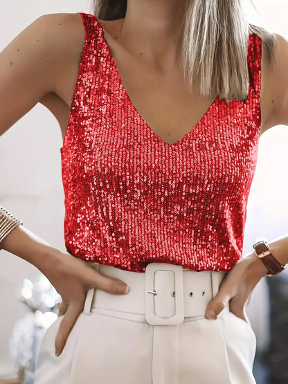 Délisse - Top estivo senza maniche con paillettes e scollatura a V per donne