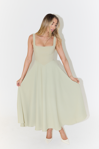 Marcelline - Vestito midi estivo per donne con scollatura quadrata e senza maniche
