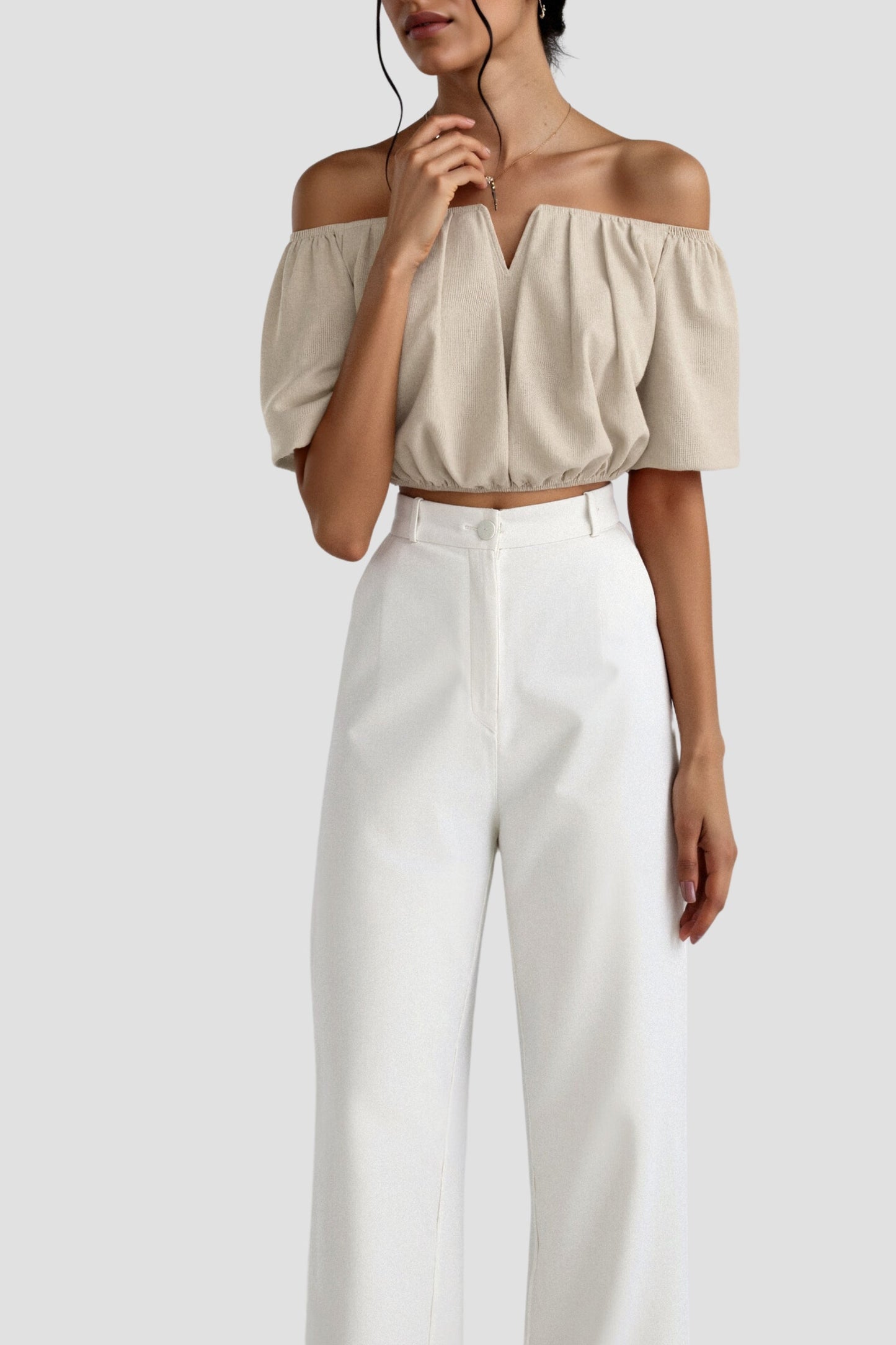 Elegante Blusa Off-Shoulder per Donne con scollatura a V – Top Estivo Leggero