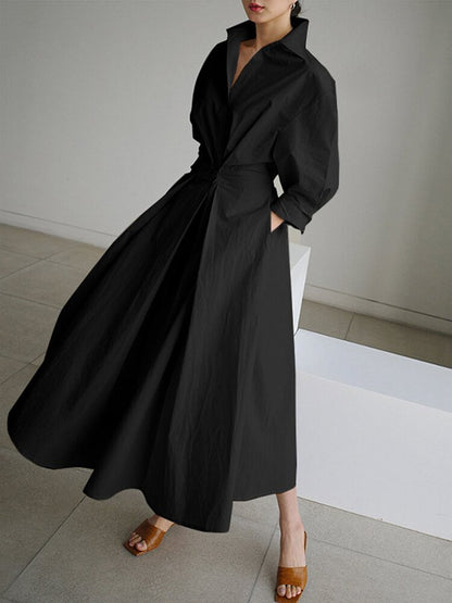 Elegante vestito midi a camicia per donne con vita sagomata e taglio fluido