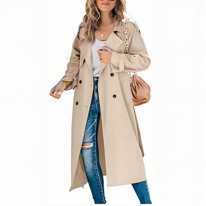 Elegante trench lungo con cintura per donne – Cappotto di transizione senza tempo con taglio classico