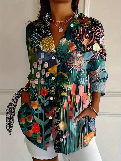 Blusa floreale leggera per donne – Camicia a maniche lunghe colorata ed elegante