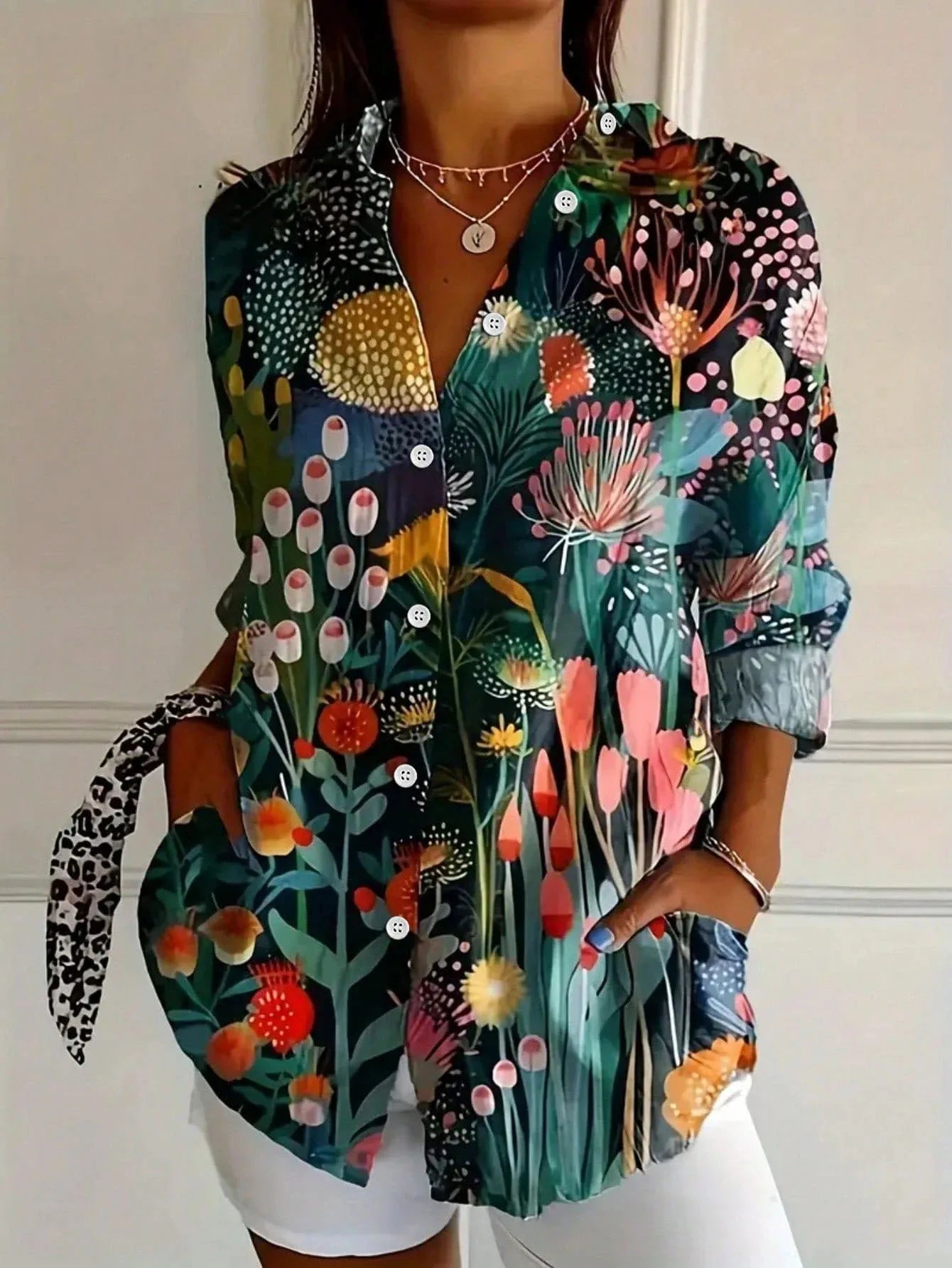Blusa floreale leggera per donne – Camicia a maniche lunghe colorata ed elegante