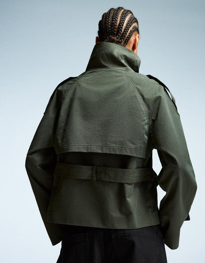 Elvire - Trench corto primaverile alla moda per donne, con bottoni e cintura in vita