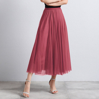 Gonna Midi Elegante in Tulle per Donna – Gonna Plissettata a Vita Alta per Look Stilosi