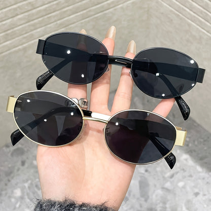 Occhiali da sole retro ovali con montatura in metallo e protezione UV400 per donne – Eleganti occhiali slim