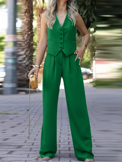 Lioréa - Completo primaverile in due pezzi per donne: Gilet e pantaloni a vita alta | Stile casual e professionale