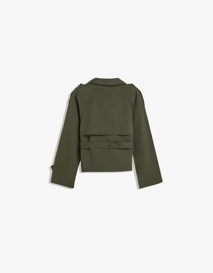 Elvire - Trench corto primaverile alla moda per donne, con bottoni e cintura in vita