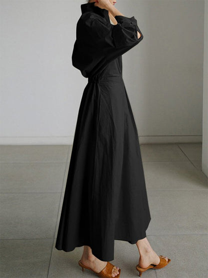 Elegante vestito midi a camicia per donne con vita sagomata e taglio fluido