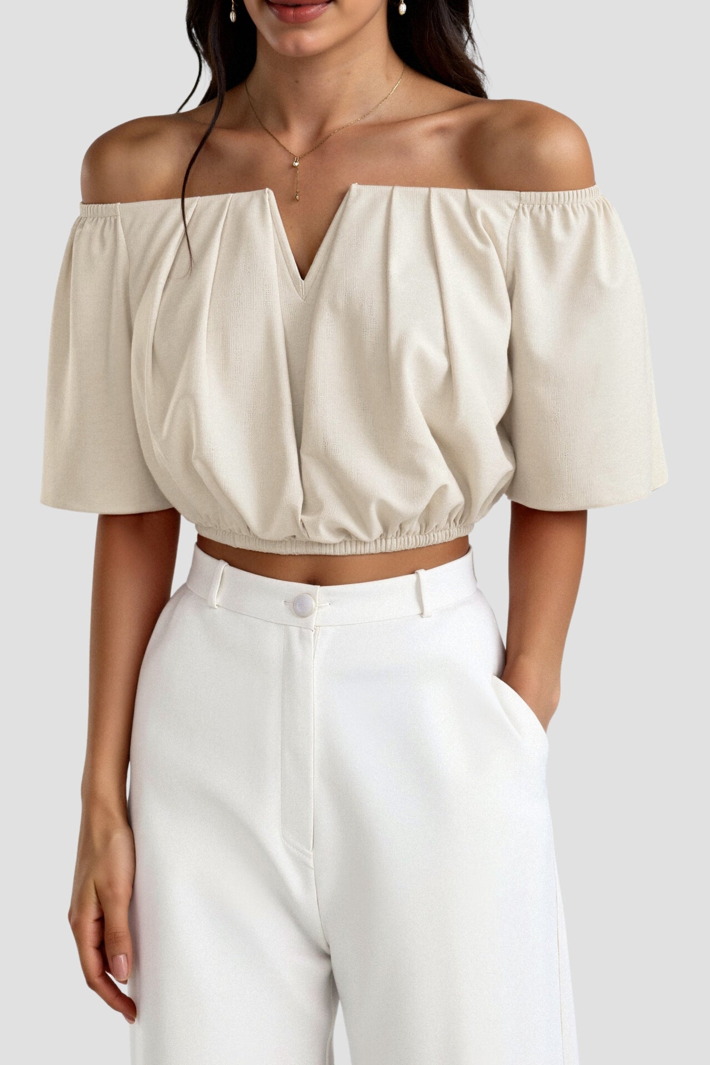 Elegante Blusa Off-Shoulder per Donne con scollatura a V – Top Estivo Leggero
