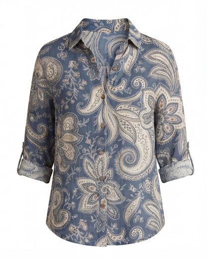 Blusa leggera da donna con stampa floreale – Camicia ariosa con bottoni e taglio elegante