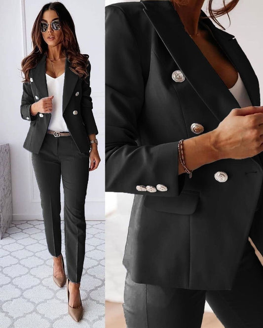 Hélène - Blazer Elegante e Scollo Affusolato in Colori Monocromatici con Bottoni Dettagliati per Donne