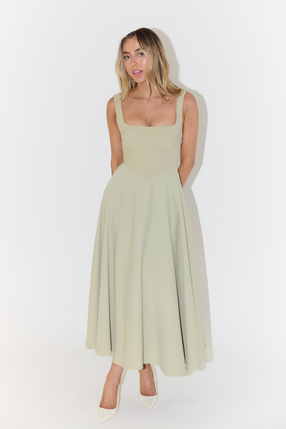 Marcelline - Vestito midi estivo per donne con scollatura quadrata e senza maniche