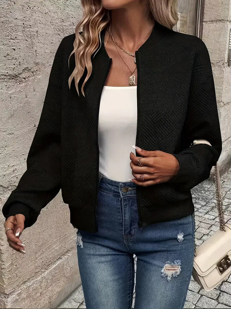 Leggera giacca bomber da donna con motivo strutturato e zip – Giacca di transizione alla moda